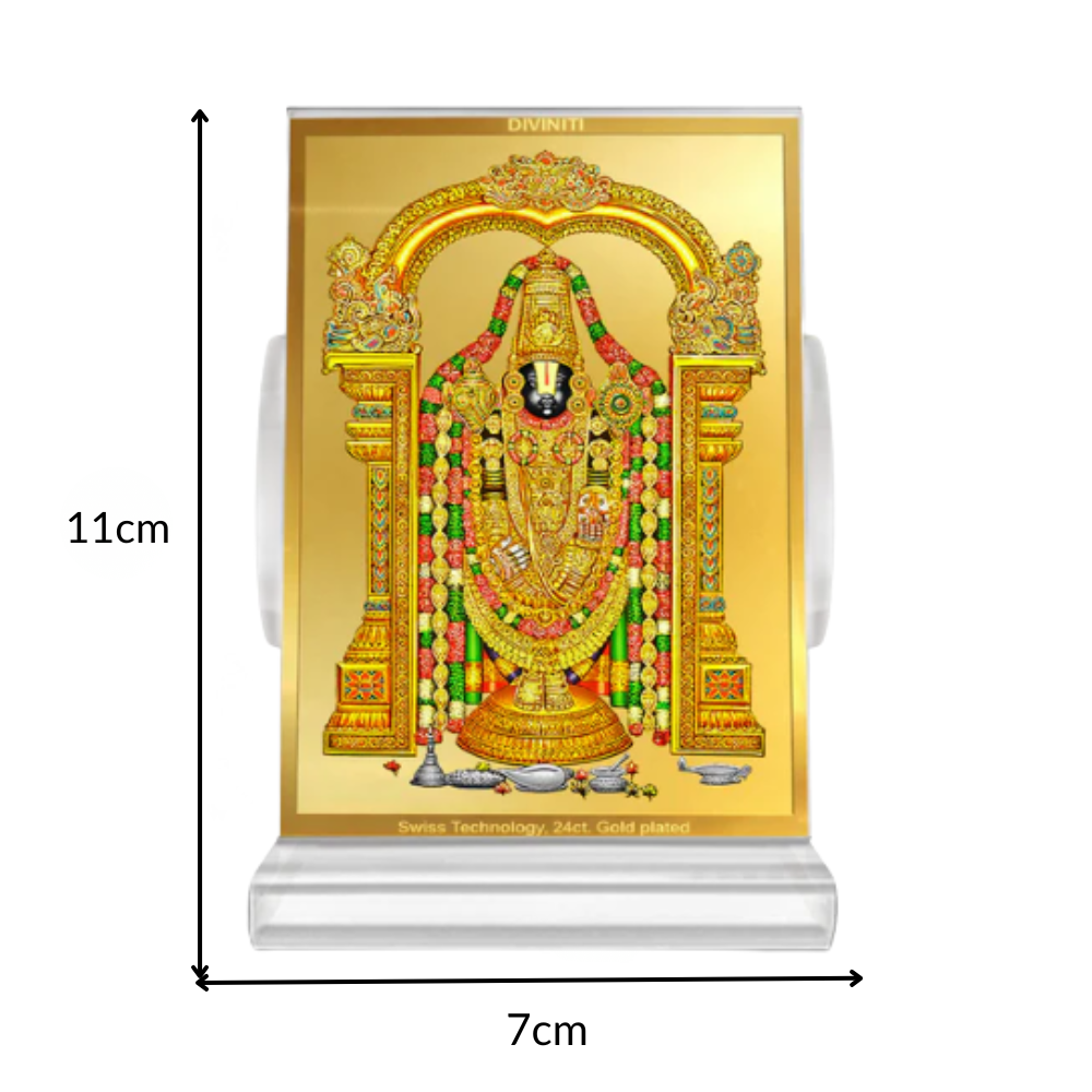 Lord Tirupati Balaji | Sri Venkateswara | Supreme Form of Vishnu from Tirumala Car Dashboard Frame in 24K Gold Plated Foil