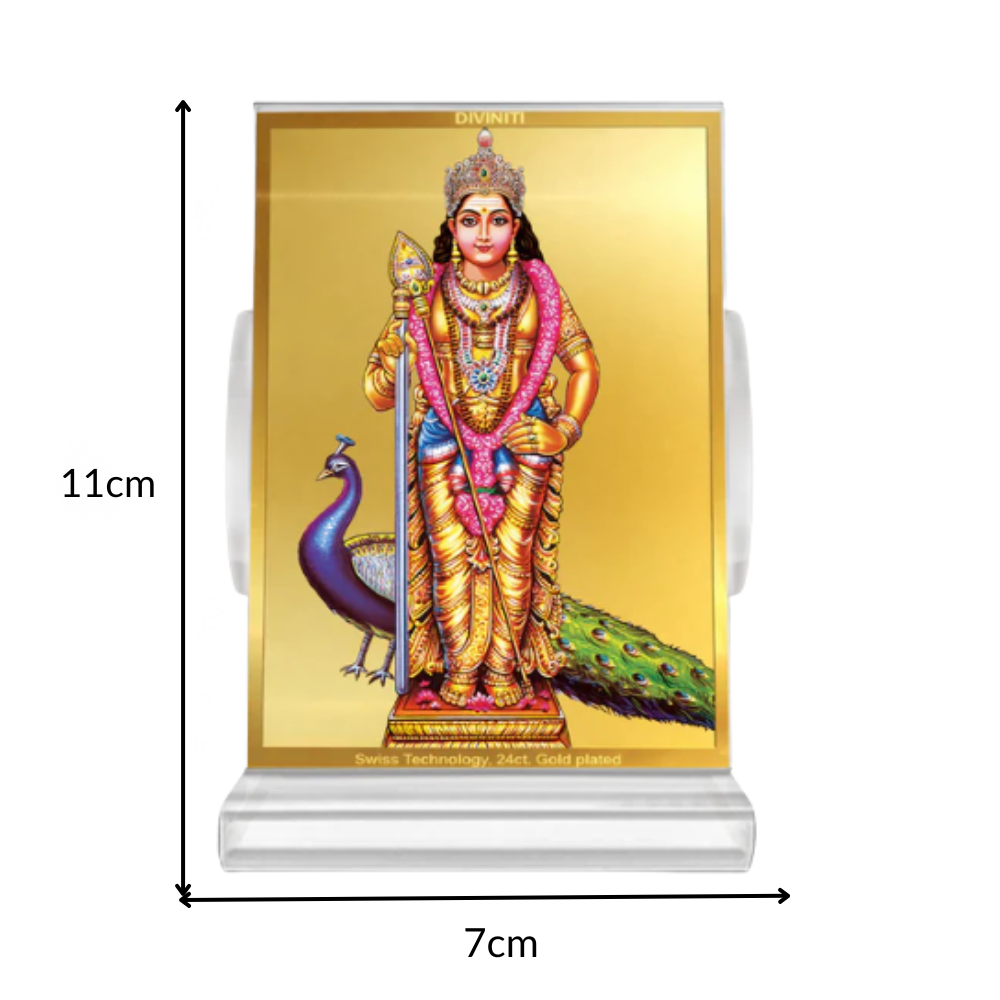 Lord Murugan | Divine Warrior God Car Dashboard Frame in 24K Gold Plated Foil