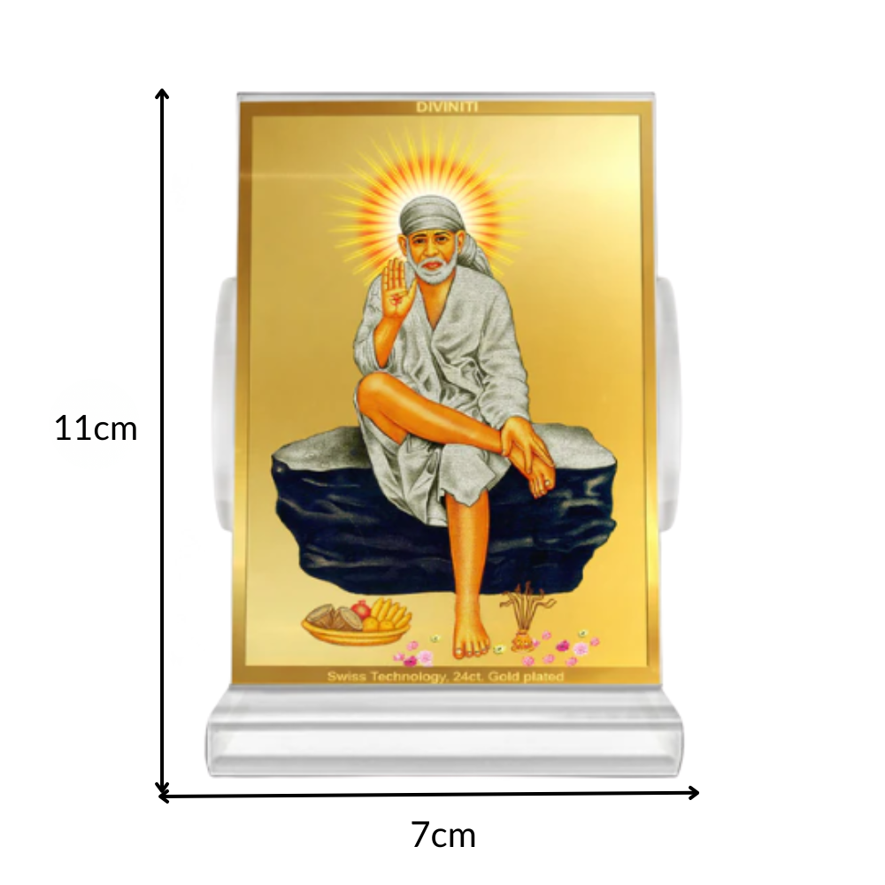 Sai Baba of Shirdi | Saint of Faith & Compassion Car Dashboard Frame in 24K Gold Plated Foil