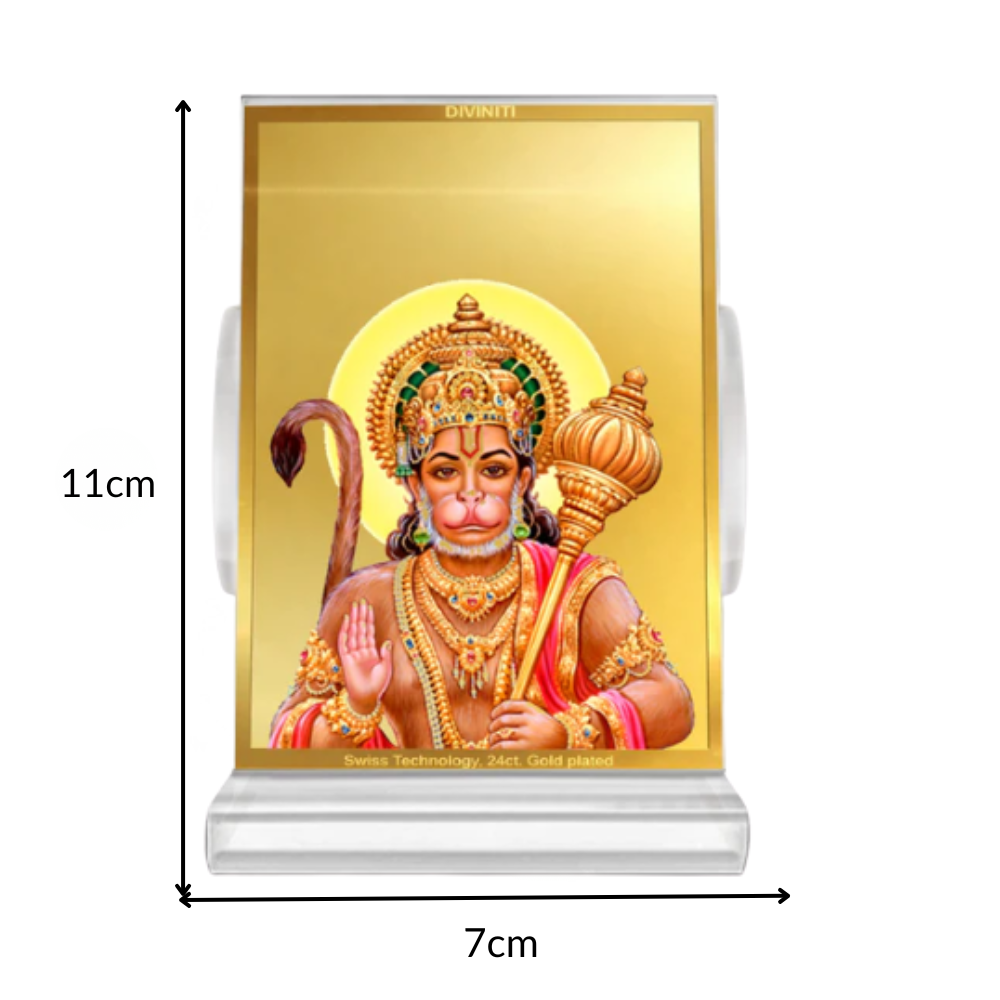 DIVINITI 24K Gold Plated Hanuman-3 Frame For Car Dashboard, Home Decor, Tabletop, Puja Room and Gift (ACF 3)(11 x 6.8 CM)