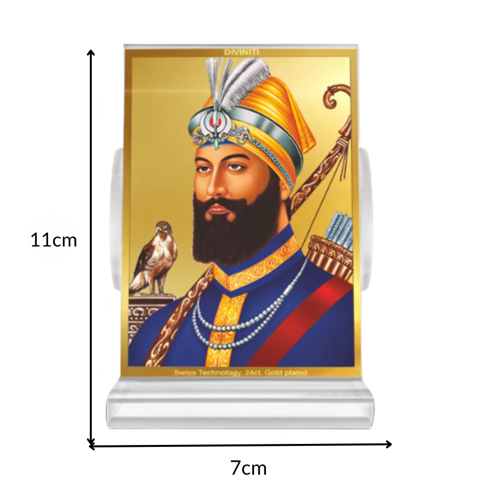 Guru Gobind Singh Ji | Tenth Sikh Guru and Creator of Khalsa Panth Spiritual Car Dashboard Frame in 24K Gold Plated Foil