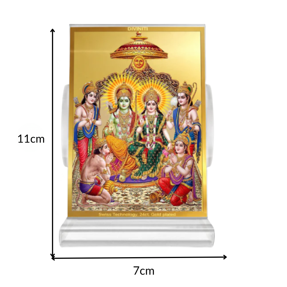 Diviniti 24K Gold Plated Foil Ram Darbar Frame For Car Dashboard, Home Decor Showpiece & Gift (11 x 6.8 CM)