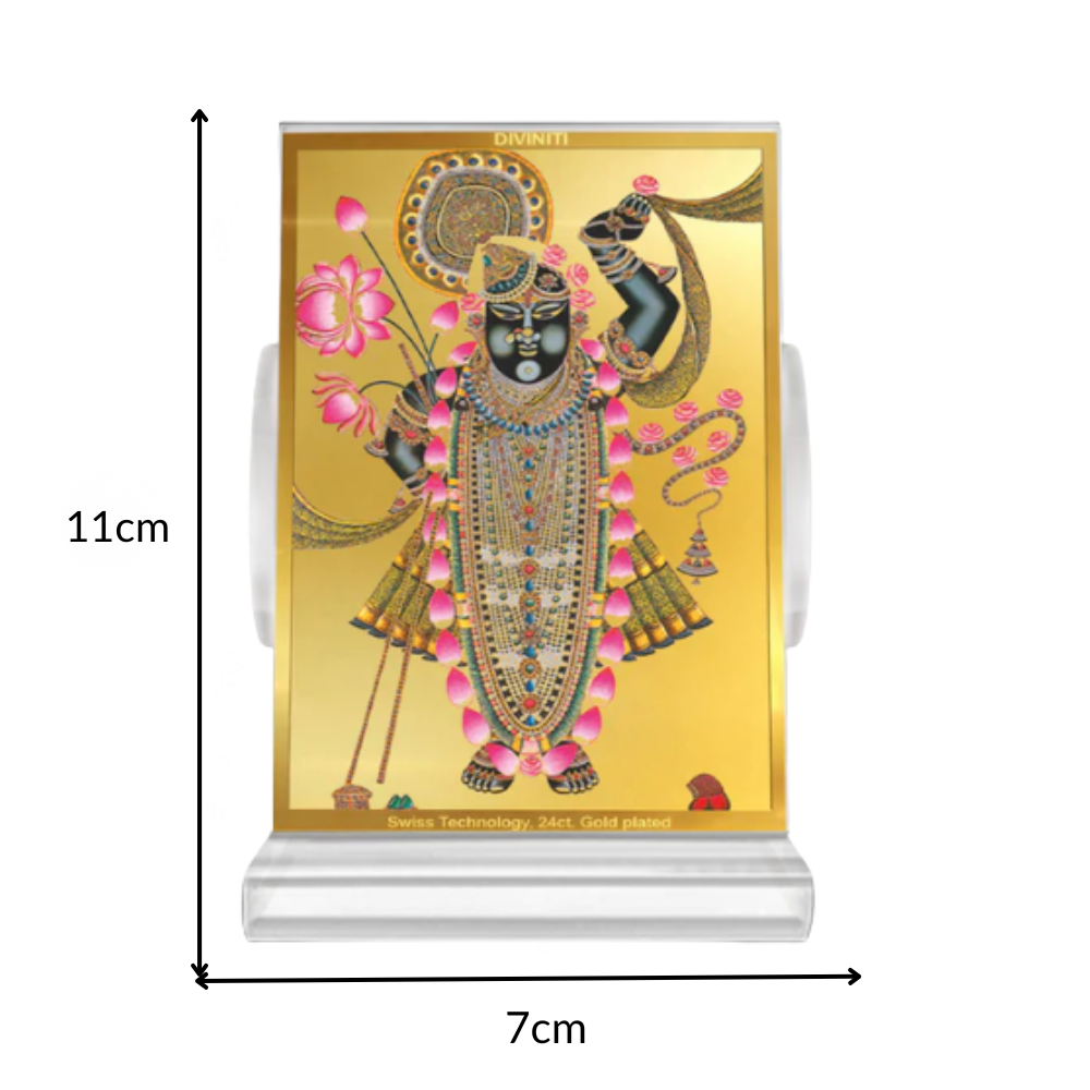 Lord Shrinathji | Divine Form of Krishna from Nathdwara Car Dashboard Frame in 24K Gold Plated Foil