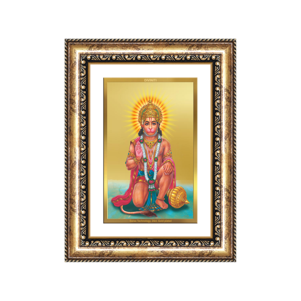 Diviniti 24K Gold Plated Ashirwad Hanuman (Classic) Divine Wall Frame for Home Mandir & Office Decor | Luxury Spiritual Gift