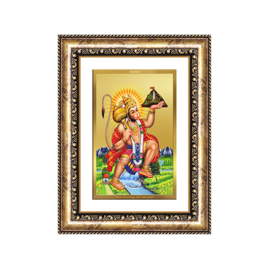 Diviniti 24K Gold Plated Hanuman With Mountain (Classic) Divine Wall Frame for Home Mandir & Office Decor | Luxury Spiritual Gift