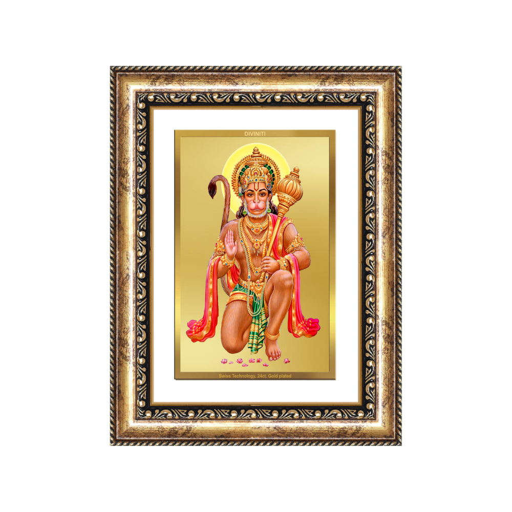Diviniti 24K Gold Plated Hanuman With Blessings (Classic) Divine Wall Frame for Home Mandir & Office Decor | Luxury Spiritual Gift