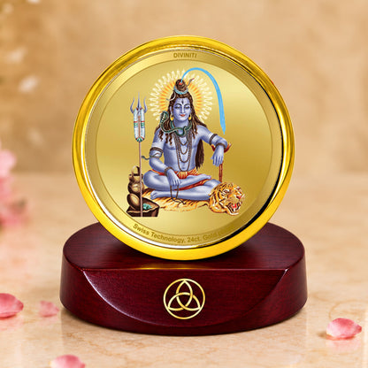 24K Gold-Plated Lord Shiva Car Dashboard Frame | 5x5 CM