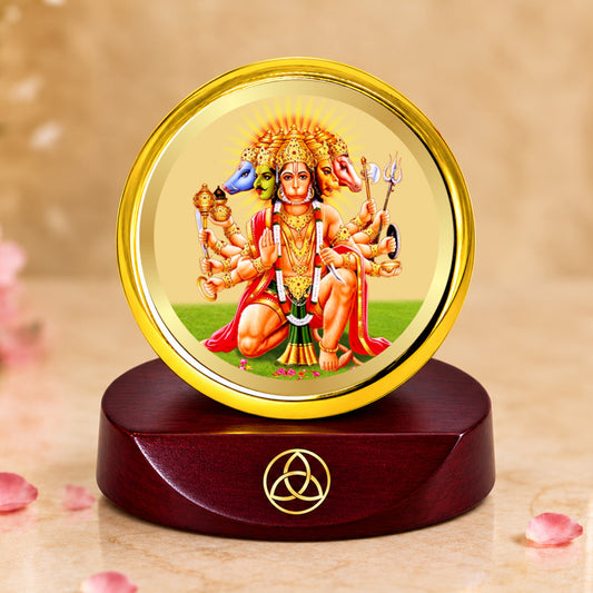 24K Gold-Plated Panchmukhi Hanuman Car Dashboard Frame | 5x5 CM