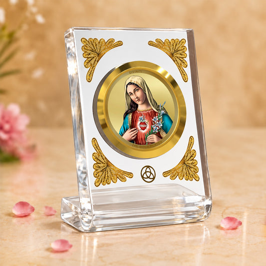 24K Gold-Plated Mother Mary Acrylic Car Dashboard Frame | 8x7 CM