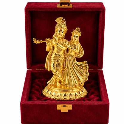 24K Gold-Plated Radha Krishna Idol | Premium Gift Box | 11.5x8 CM