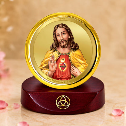 24K Gold-Plated Jesus Christ Car Dashboard Frame | 5x5 CM