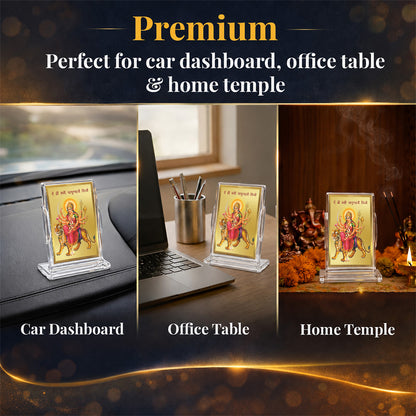 24K Gold-Plated Durga Ji Acrylic Car Dashboard Frame | 11x7 CM