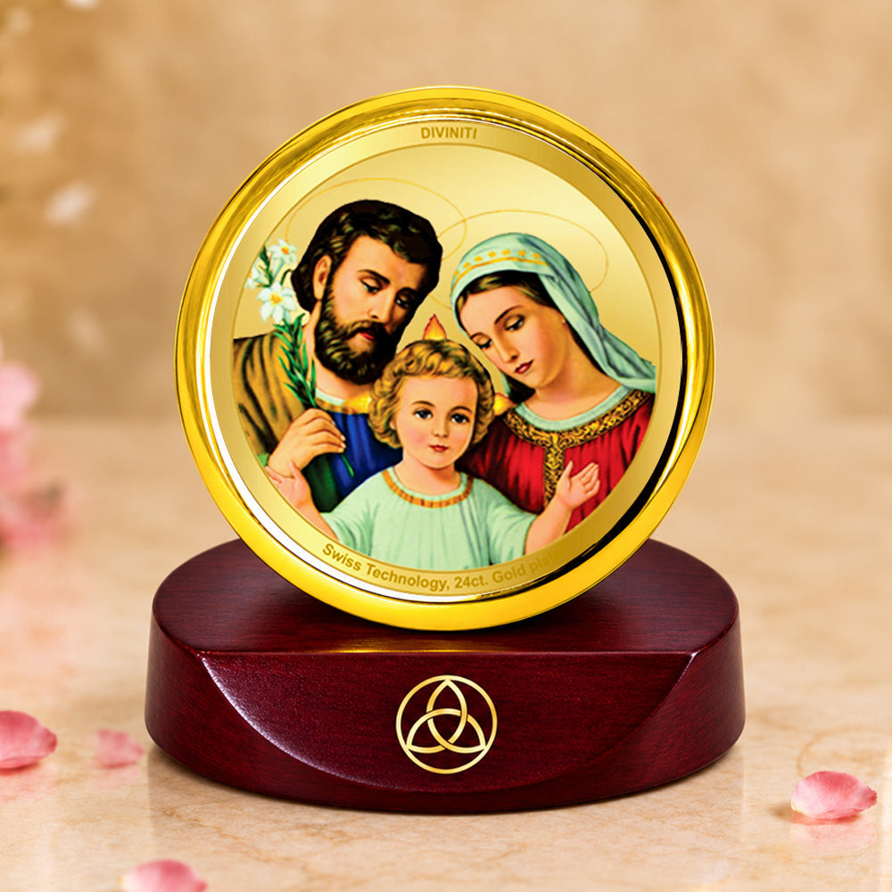 24K Gold-Plated Holy Family Car Dashboard Frame | 5x5 CM