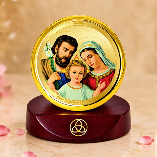 24K Gold-Plated Holy Family Car Dashboard Frame | 5x5 CM