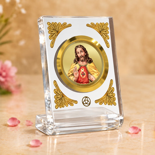 24K Gold-Plated Jesus Christ Acrylic Car Dashboard Frame | 8x7 CM