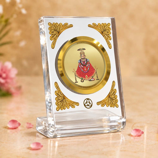 24K Gold Plated Lord Khatu Shyam Acrylic Car Dashboard Frame | 8x7 CM