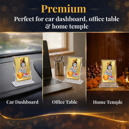 24K Gold-Plated Bal Gopal Acrylic Car Dashboard Frame | 11x7 CM