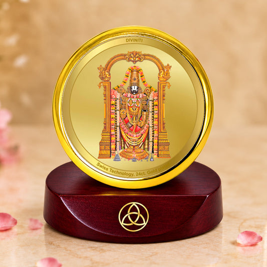 24K Gold-Plated Lord Tirupati Balaji Car Dashboard Frame | 5x5 CM