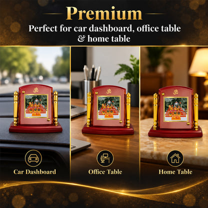 24K Gold-Plated Vaishno Devi Mata Darbar MDF Car Dashboard Frame | 7.5x9 CM