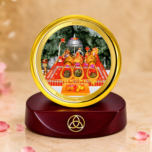 24K Gold-Plated Vaishno Devi Mata Darbar Car Dashboard Frame | 5x5 CM