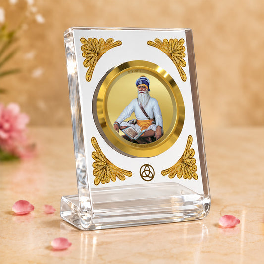 24K Gold-Plated Baba Deep Singh Ji Acrylic Car Dashboard Frame | 8x7 CM