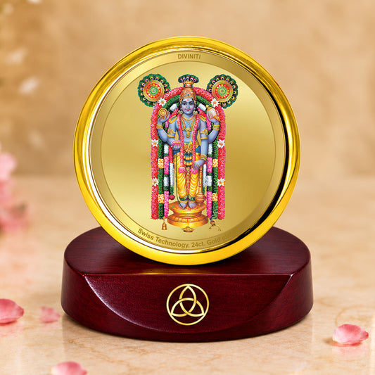 24K Gold-Plated Guruvayurappan Car Dashboard Frame | 5x5 CM