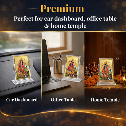 24K Gold-Plated Durga Mahishasura Mardini Acrylic Car Dashboard Frame | 11x7 CM