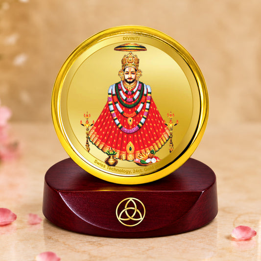24K Gold-Plated Khatu Shyam Ji Car Dashboard Frame | 5x5 CM