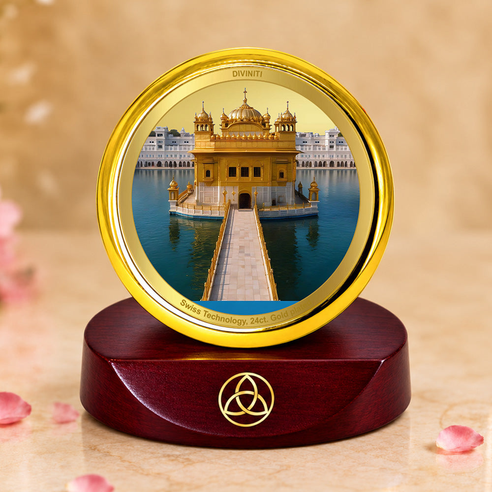 24K Gold-Plated Golden Temple Car Dashboard Frame | 5x5 CM