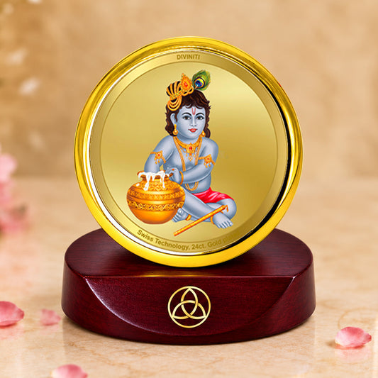 24K Gold-Plated Bal Gopal Car Dashboard Frame | 5x5 CM