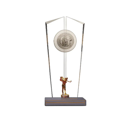 Crystal Golf Trophy with 24K Gold Plated Golfer  Small Statue Elegant Award for Champions