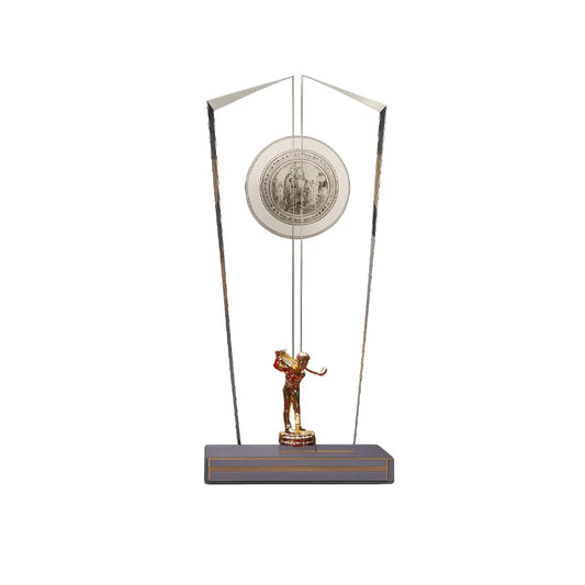 Crystal Golf Trophy with 24K Gold Plated Golfer  Small Statue Elegant Award for Champions