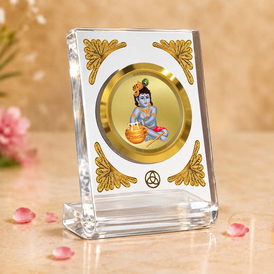 24K Gold Plated Bal Gopal Acrylic Car Dashboard Frame | 8x7 CM