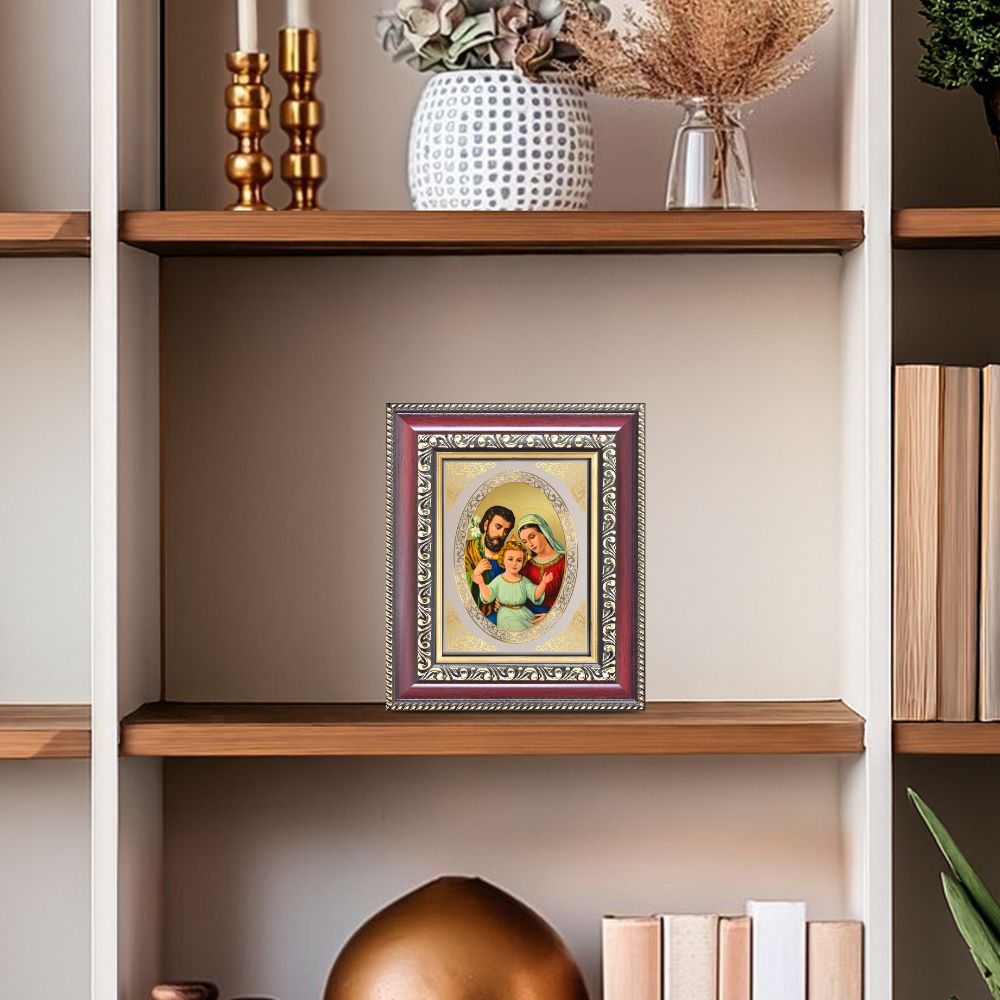 Holy Family (Jesus, Mary & Joseph) Divine Christian Sacred Love & Blessings Royal Tabletop Frame in 24K Gold Plated Foil
