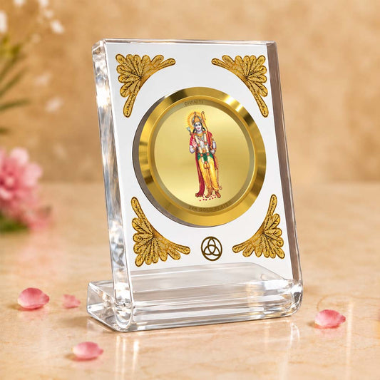 24K Gold-Plated Lord Ram Ji Acrylic Car Dashboard Frame | 8x7 CM