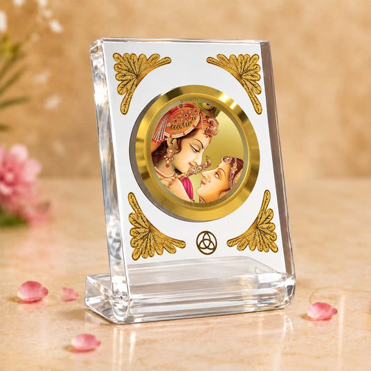 24K Gold Plated Radha Krishna Acrylic Car Dashboard Frame | 8x7 CM