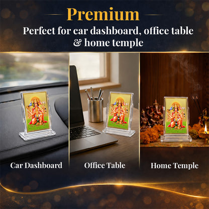 24K Gold-Plated Panchmukhi Hanuman Acrylic Car Dashboard Frame | 11x7 CM