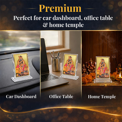 24K Gold-Plated Banke Bihari Ji Acrylic Car Dashboard Frame | 11x7 CM