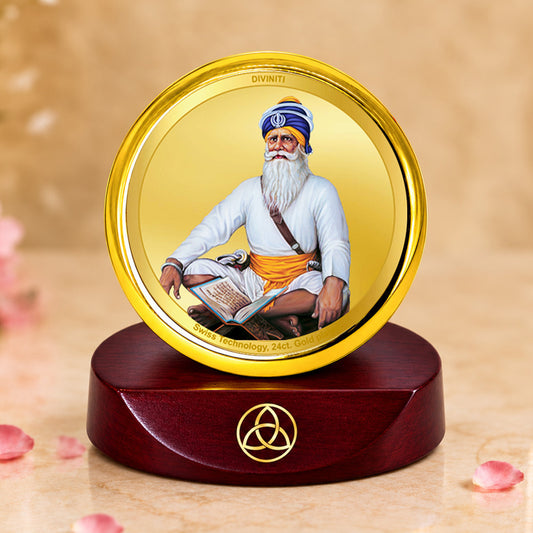 24K Gold-Plated Baba Deep Singh Ji Car Dashboard Frame | 5x5 CM
