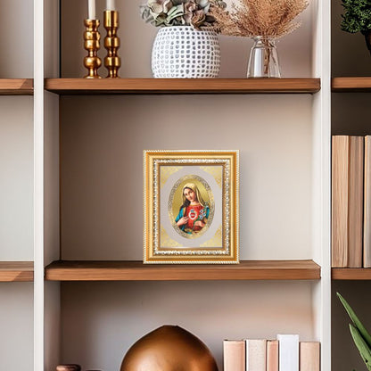 Mother Mary Divine Compassion & Grace Sacred Christian Royal Tabletop Frame in 24K Gold Plated Foil