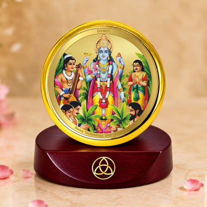 24K Gold-Plated Lord Satya Narayana Car Dashboard Frame | 5x5 CM