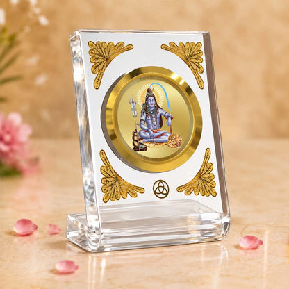 24K Gold-Plated Lord Shiv Ji Acrylic Car Dashboard Frame | 8x7 CM