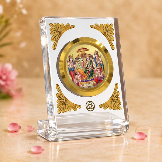 24K Gold-Plated Ram Darbar Acrylic Car Dashboard Frame | 8x7 CM