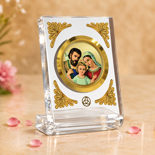 24K Gold-Plated Holy Family Acrylic Car Dashboard Frame | 8x7 CM