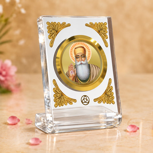 24K Gold-Plated Guru Nanak Dev Ji Acrylic Car Dashboard Frame | 8x7 CM
