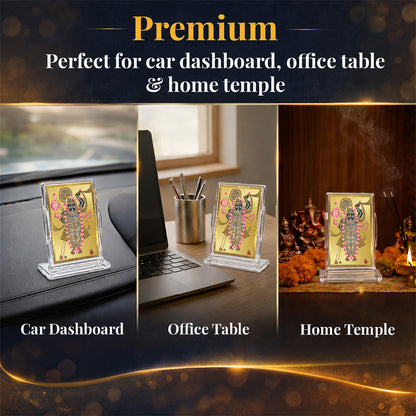 24K Gold-Plated Lord Shrinath Ji Acrylic Car Dashboard Frame | 11x7 CM