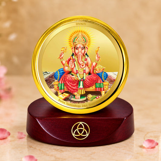 24K Gold-Plated Lord Ganesha Car Dashboard Frame | 5x5 CM