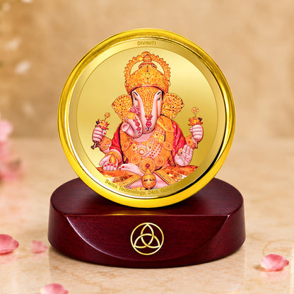 24K Gold-Plated Dagdu Ganesh Car Dashboard Frame | 5x5 CM