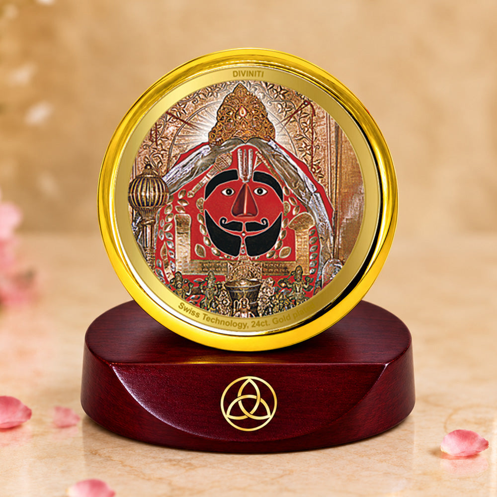 24K Gold-Plated Salasar Balaji Car Dashboard Frame | 5x5 CM