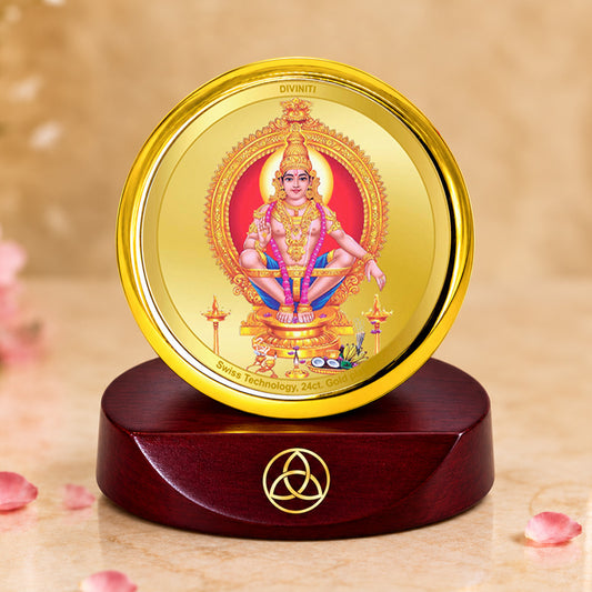 24K Gold-Plated Lord Ayyappan Car Dashboard Frame | 5x5 CM